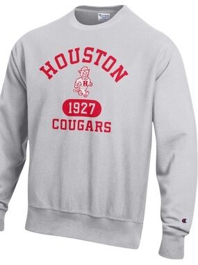 Champion Light Gray Crewneck with Red Houston Cougars Print